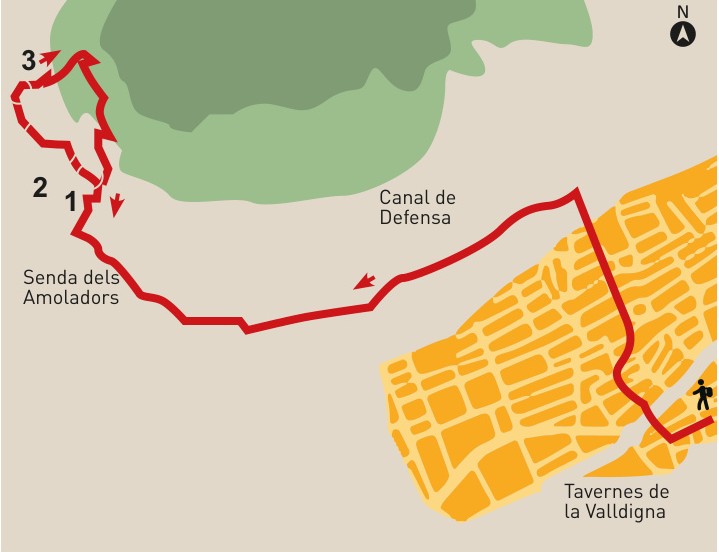 Map of the Via Ferrata Les Marujes Route in Tavernes de la Valldigna